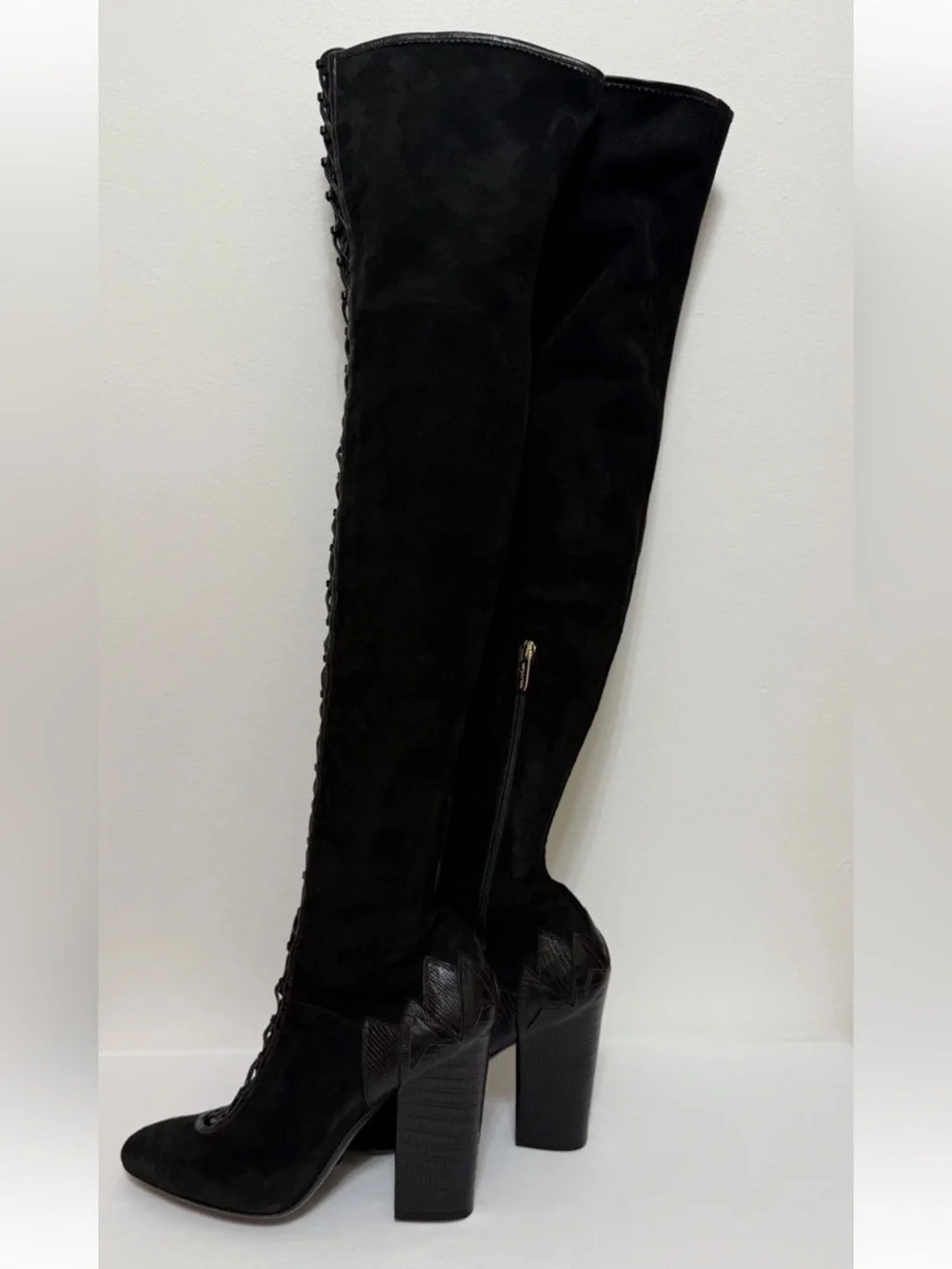 41 US 10 Italy Sergio Rossi Suede Leather Heel Over the Knee High Boots Lace Up